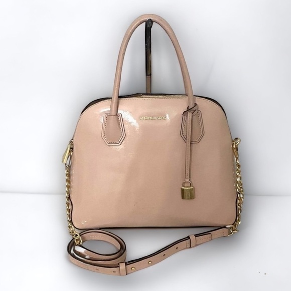 Michael Kors Blush Patent Leather Mercer Chain Dome Satchel - Picture 7 of 13
